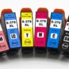 Zes inktcartridges E-378 XL, inclusief Light Magenta, Light Cyan, Geel, Magenta, Cyan en Zwart, compatibel met verschillende printermodellen.