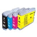 Zwarte, cyan, magenta en gele inktcartridges XL compatibel met Brother LC-10Y, LC-37Y, LC-51Y, LC-57Y, LC-960Y, LC-970Y en LC-1000Y.