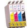 Compatibele inktcartridges set E0441 E0442 E0443 E0444 voor printers, inclusief zwart, cyaan, magenta en geel.