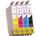 Compatibele inktcartridges set E0441 E0442 E0443 E0444 voor printers, inclusief zwart, cyaan, magenta en geel.