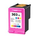 Alt-tekst: 303 XL Tri-color Inktcartridge, compatibel voor gebruik in verschillende printers, met een levendige kleurafdruk in cyaan, magenta en geel.