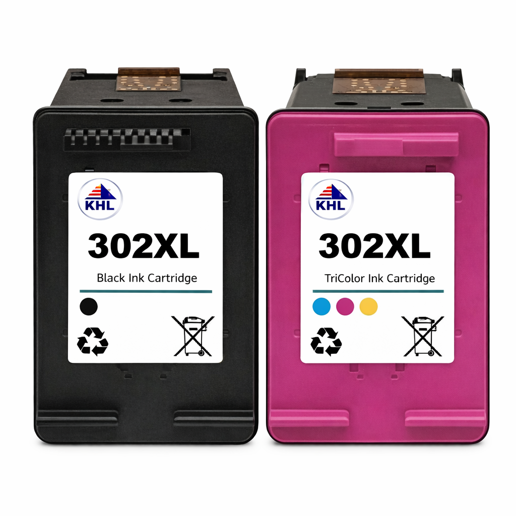 KHL 302XL Zwarte Inktcartridge en KHL 302XL TriColor Inktcartridge, compatibel met diverse printers voor hoogwaardige afdrukken.